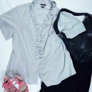 Lane Bryant Black and White Stripe Button-Down